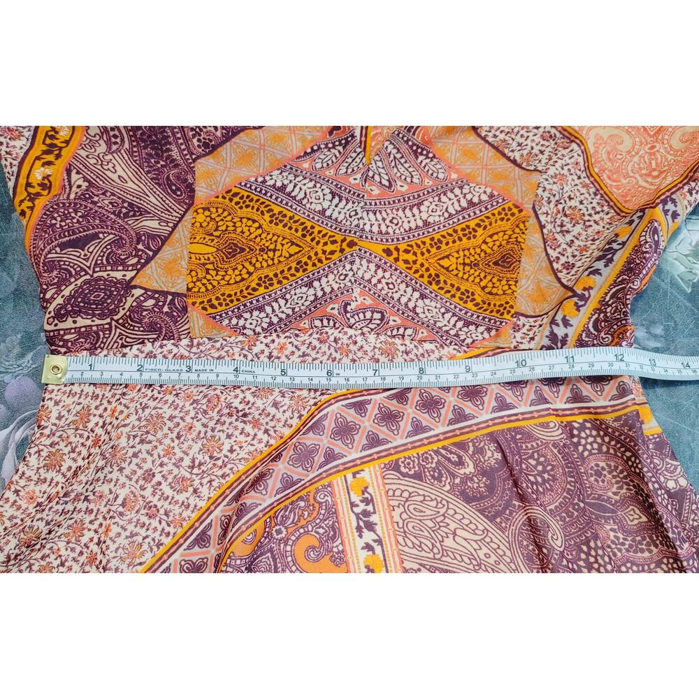 Divine Heritage Revolve Paisley Patchwork Silk Long Sleeve Orange Mini Dress XS - Picture 6 of 7